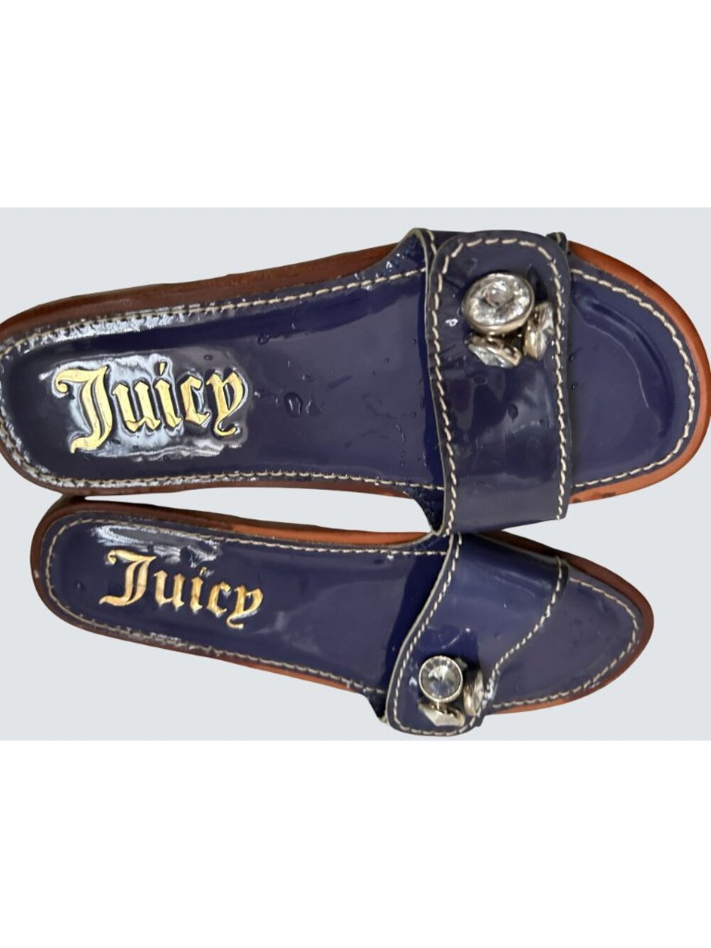 Juicy Couture Womens Navy Blue Patent Leather Rhinestone Slide Sandals Size 6 - Picture 3 of 12